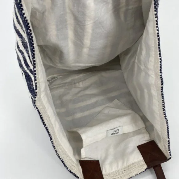 Crown & Ivy Women's Tote Bag Blue Ivory 100% Cotton Shopping Gym Beach - Picture 6 of 12